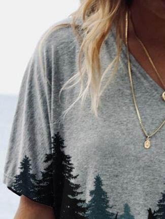 Forest Print Short-sleeved V-neck T-shirt - T-shirts - INS | Online Fashion Free Shipping Clothing, Dresses, Tops, Shoes - 08/06/2021 - Color_Gray - Color_White