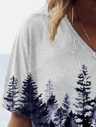 Forest Print Short-sleeved V-neck T-shirt - T-shirts - INS | Online Fashion Free Shipping Clothing, Dresses, Tops, Shoes - 08/06/2021 - Color_Gray - Color_White