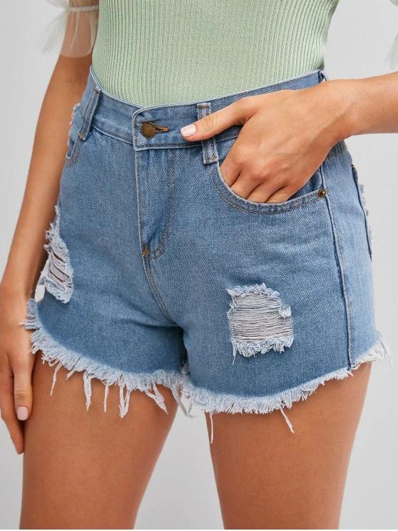 Frayed Hem Ripped Denim Cutoff Shorts - INS | Online Fashion Free Shipping Clothing, Dresses, Tops, Shoes