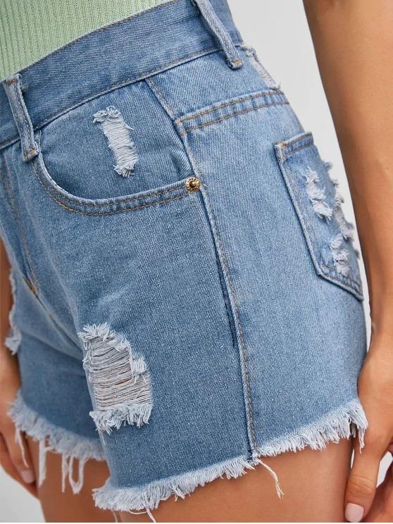 Frayed Hem Ripped Denim Cutoff Shorts - INS | Online Fashion Free Shipping Clothing, Dresses, Tops, Shoes