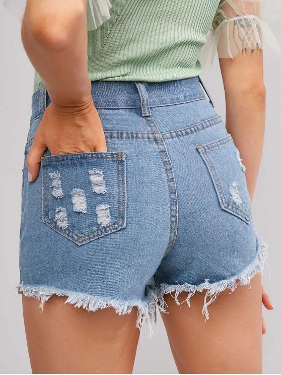 Frayed Hem Ripped Denim Cutoff Shorts - INS | Online Fashion Free Shipping Clothing, Dresses, Tops, Shoes