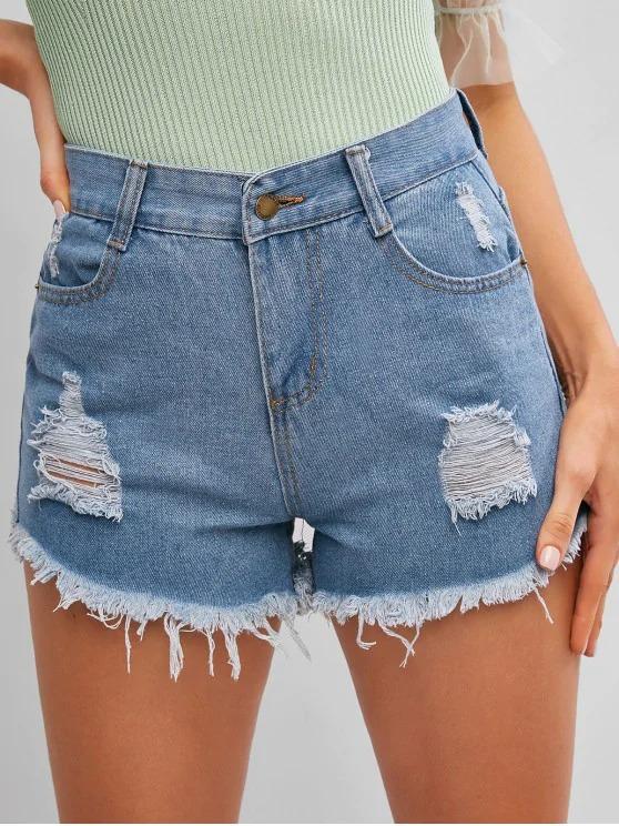 Frayed Hem Ripped Denim Cutoff Shorts - INS | Online Fashion Free Shipping Clothing, Dresses, Tops, Shoes