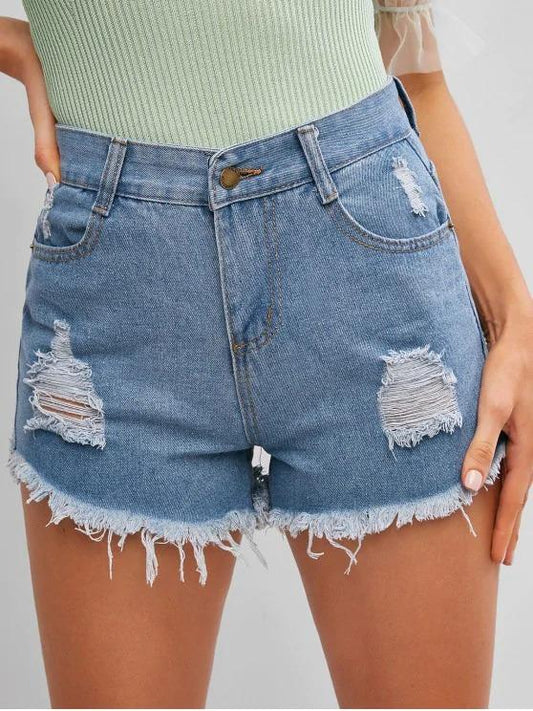 Frayed Hem Ripped Denim Cutoff Shorts - INS | Online Fashion Free Shipping Clothing, Dresses, Tops, Shoes