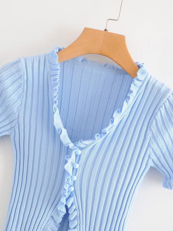 Frill Trim Ribbed Knit Cardigan - INS | Online Fashion Free Shipping Clothing, Dresses, Tops, Shoes