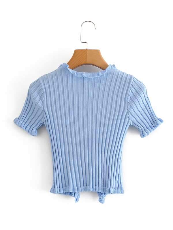 Frill Trim Ribbed Knit Cardigan - INS | Online Fashion Free Shipping Clothing, Dresses, Tops, Shoes