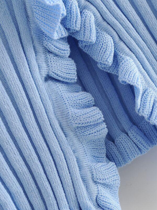 Frill Trim Ribbed Knit Cardigan - INS | Online Fashion Free Shipping Clothing, Dresses, Tops, Shoes