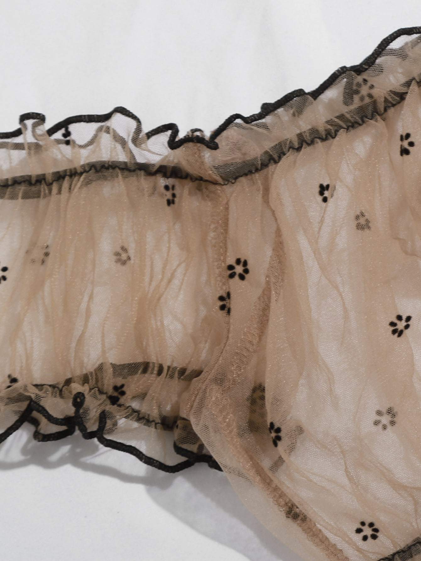 Frill Trim Sheer Mesh Lingerie Set - INS | Online Fashion Free Shipping Clothing, Dresses, Tops, Shoes