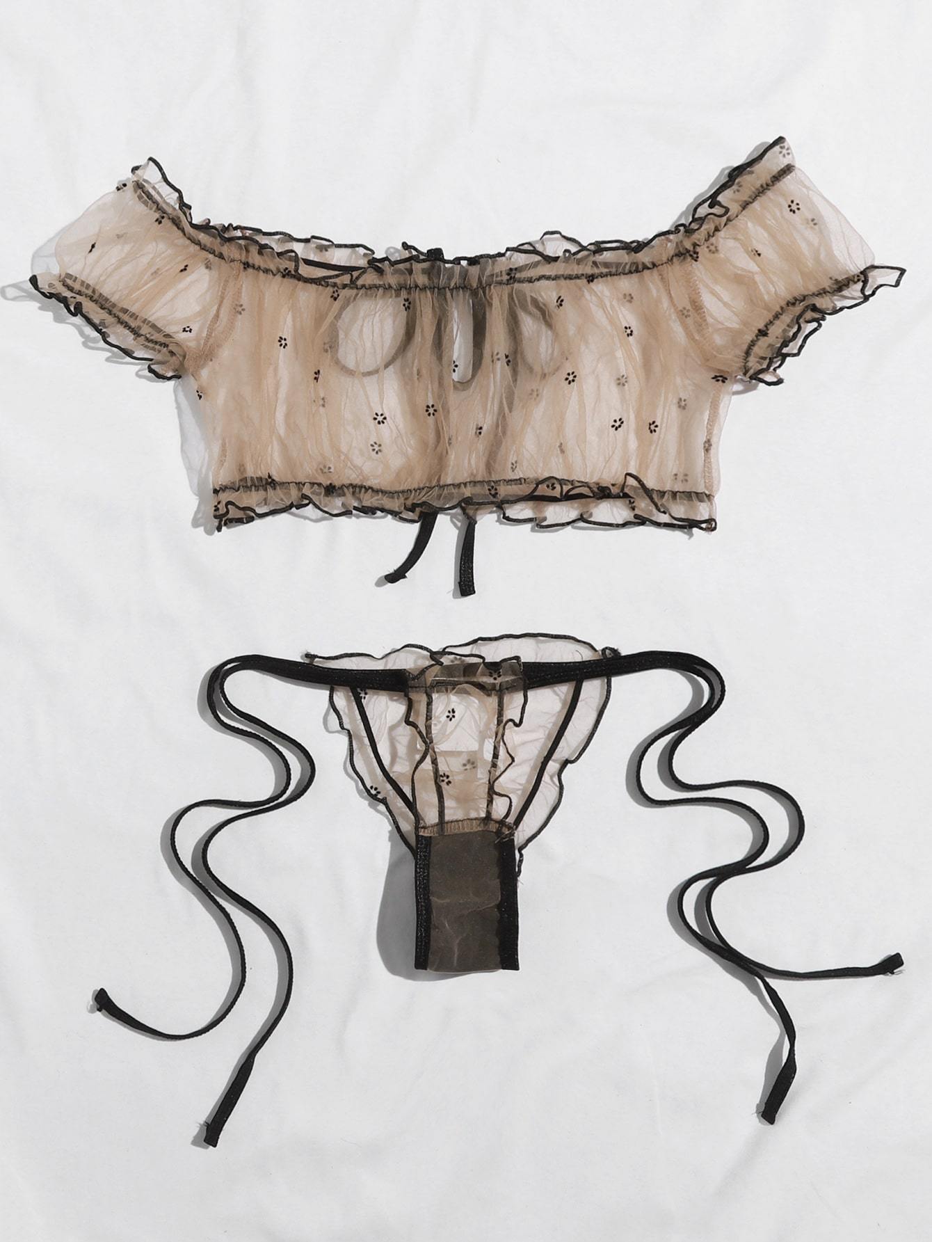 Frill Trim Sheer Mesh Lingerie Set - INS | Online Fashion Free Shipping Clothing, Dresses, Tops, Shoes