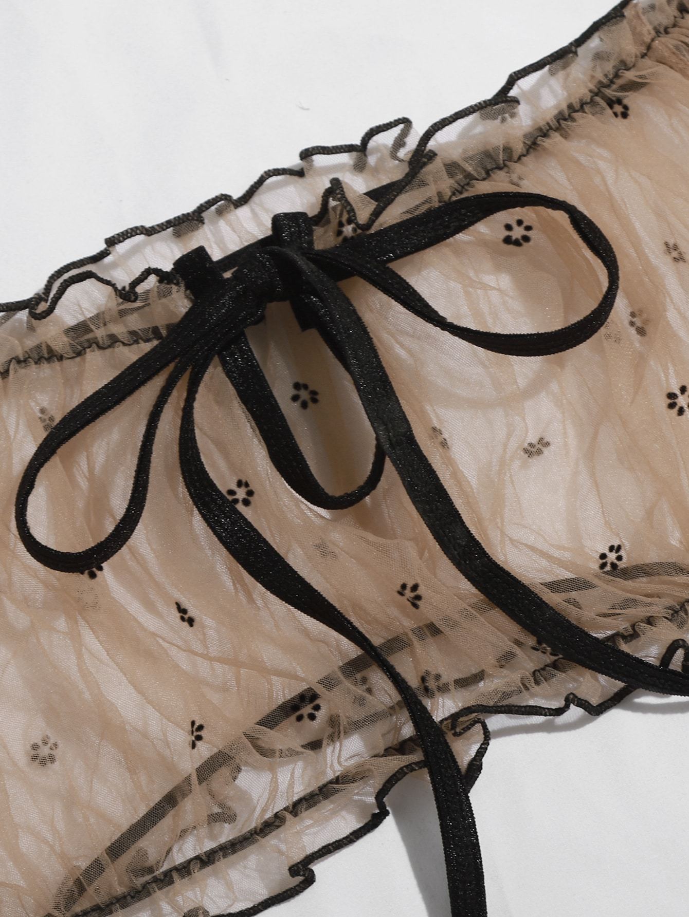 Frill Trim Sheer Mesh Lingerie Set - INS | Online Fashion Free Shipping Clothing, Dresses, Tops, Shoes