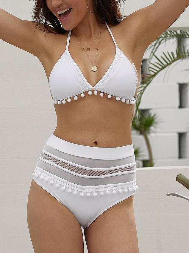 Fringed Cutout High Waist Split Bikini - Bikinis - INS | Online Fashion Free Shipping Clothing, Dresses, Tops, Shoes - 05/05/2021 - BIK210505173 - Category_Bikinis