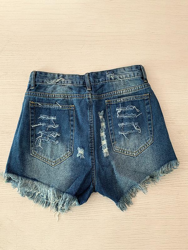 Fringed Star Stripe Print Casual Denim Shorts - Denim Shorts - INS | Online Fashion Free Shipping Clothing, Dresses, Tops, Shoes - 10/05/2021 - Category_Denim Shorts - Color_Navy Blue