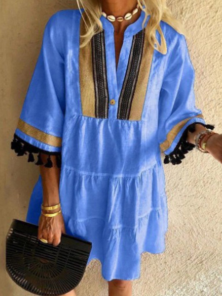 Fringed V-Neck Retro Mini Dress - Mini Dresses - INS | Online Fashion Free Shipping Clothing, Dresses, Tops, Shoes - 15/06/2021 - Category_Mini Dresses - Color_Black