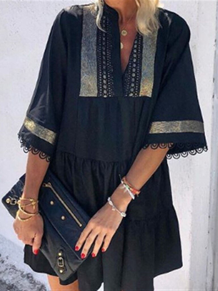 Fringed V-Neck Retro Mini Dress - Mini Dresses - INS | Online Fashion Free Shipping Clothing, Dresses, Tops, Shoes - 15/06/2021 - Category_Mini Dresses - Color_Black