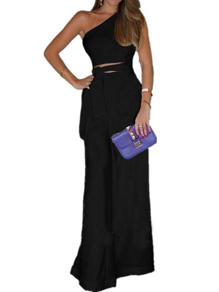 Full Length Plain Asymmetric Wide Legs Women's Jumpsuit - Jumpsuits & Rompers - INS | Online Fashion Free Shipping Clothing, Dresses, Tops, Shoes - 02/27/2021 - Black - Bottoms