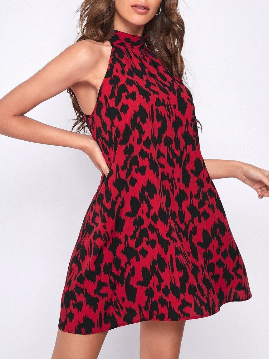 Full Print Tie Sleeveless Backless Dress - Mini Dresses - INS | Online Fashion Free Shipping Clothing, Dresses, Tops, Shoes - 05/17/2021 - Category_Mini Dresses - Color_Red