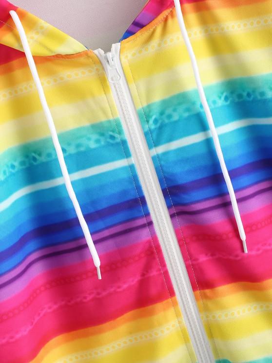 Full Zip Pockets Rainbow Stripes Hoodie - INS | Online Fashion Free Shipping Clothing, Dresses, Tops, Shoes