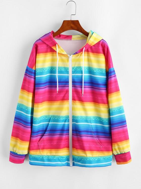 Full Zip Pockets Rainbow Stripes Hoodie - INS | Online Fashion Free Shipping Clothing, Dresses, Tops, Shoes