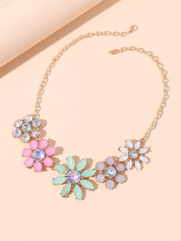 Gemstone Flower Decor Necklace - INS | Online Fashion Free Shipping Clothing, Dresses, Tops, Shoes