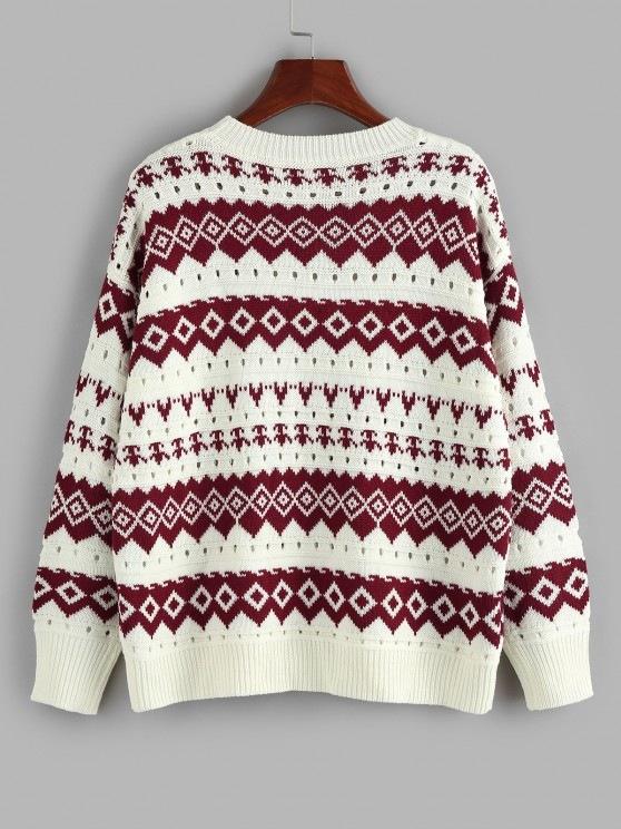 Geo Drop Shoulder Pointelle Knit Sweater - INS | Online Fashion Free Shipping Clothing, Dresses, Tops, Shoes