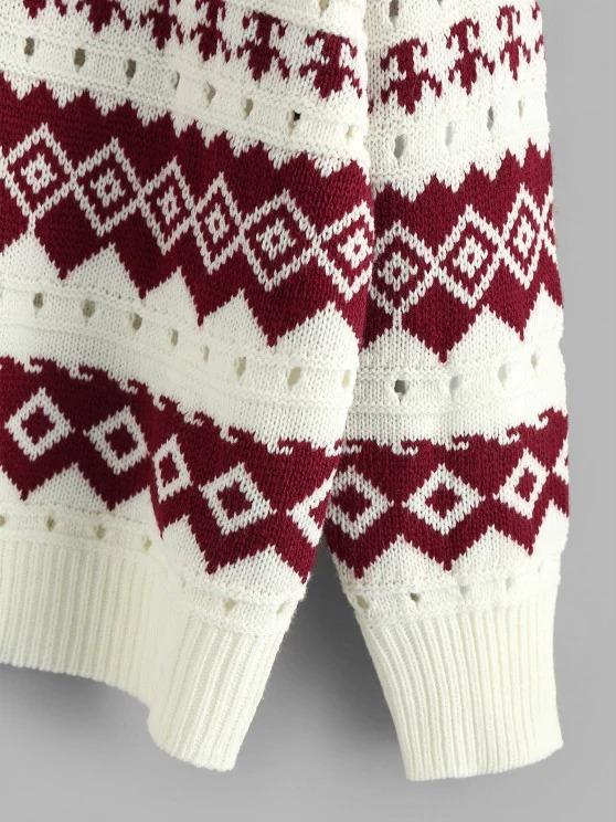 Geo Drop Shoulder Pointelle Knit Sweater - INS | Online Fashion Free Shipping Clothing, Dresses, Tops, Shoes