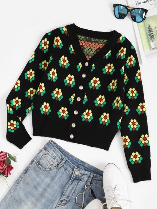 Geo Graphic Button Up Cardigan - INS | Online Fashion Free Shipping Clothing, Dresses, Tops, Shoes