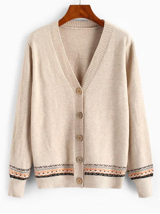 Geometric Plunging Button Up Cardigan - INS | Online Fashion Free Shipping Clothing, Dresses, Tops, Shoes