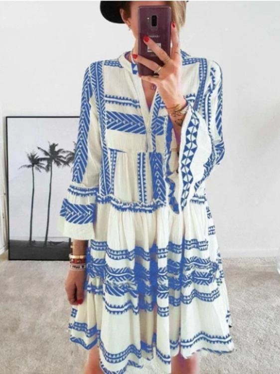 Geometric Print V-Neck Mini Dress - Mini Dresses - INS | Online Fashion Free Shipping Clothing, Dresses, Tops, Shoes - 15/06/2021 - Category_Mini Dresses - Color_Black