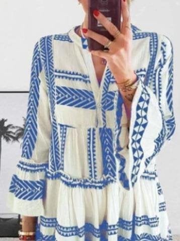 Geometric Print V-Neck Mini Dress - Mini Dresses - INS | Online Fashion Free Shipping Clothing, Dresses, Tops, Shoes - 15/06/2021 - Category_Mini Dresses - Color_Black