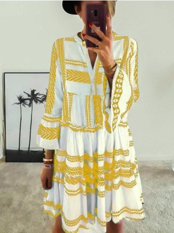 Geometric Print V-Neck Mini Dress - Mini Dresses - INS | Online Fashion Free Shipping Clothing, Dresses, Tops, Shoes - 15/06/2021 - Category_Mini Dresses - Color_Black