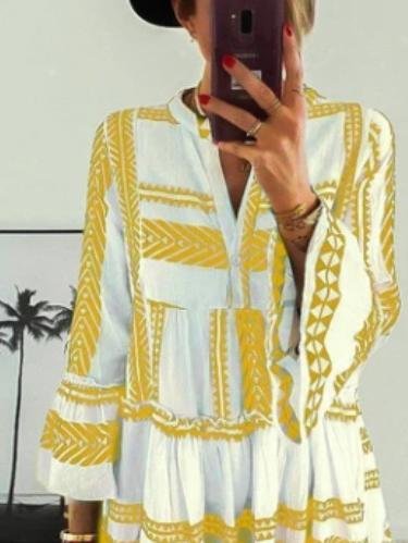 Geometric Print V-Neck Mini Dress - Mini Dresses - INS | Online Fashion Free Shipping Clothing, Dresses, Tops, Shoes - 15/06/2021 - Category_Mini Dresses - Color_Black