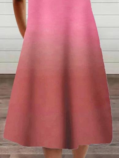 Gradient Casual Short Sleeve Zipper V-neck Dress - Midi Dresses - INS | Online Fashion Free Shipping Clothing, Dresses, Tops, Shoes - 10/06/2021 - Category_Midi Dresses - Color_Blue