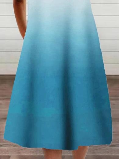 Gradient Casual Short Sleeve Zipper V-neck Dress - Midi Dresses - INS | Online Fashion Free Shipping Clothing, Dresses, Tops, Shoes - 10/06/2021 - Category_Midi Dresses - Color_Blue