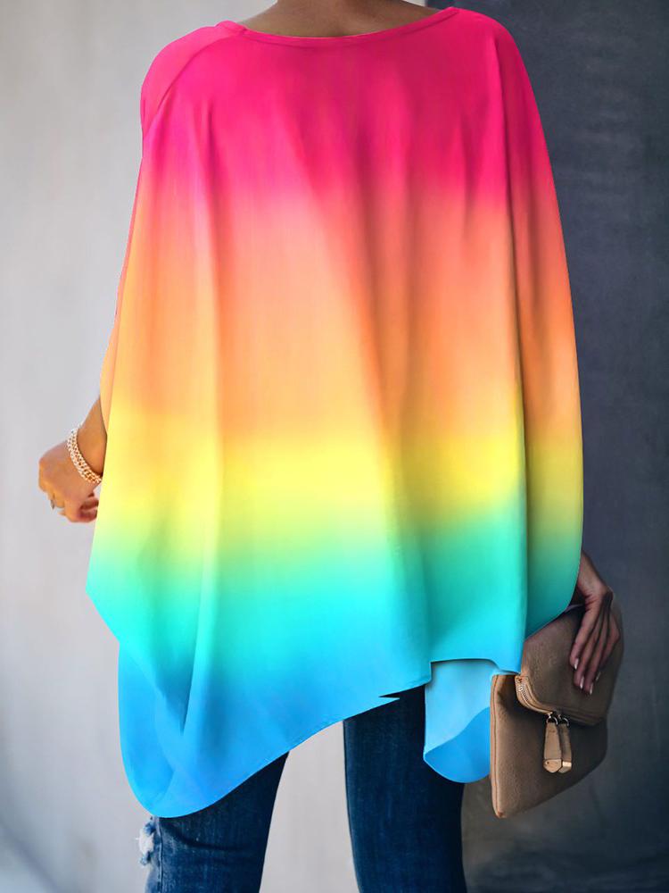 Gradient Color Tie Dye Print Batwing Sleeve Casual Top - Blouses - INS | Online Fashion Free Shipping Clothing, Dresses, Tops, Shoes - 28/04/2021 - BLO210428052 - Blouses