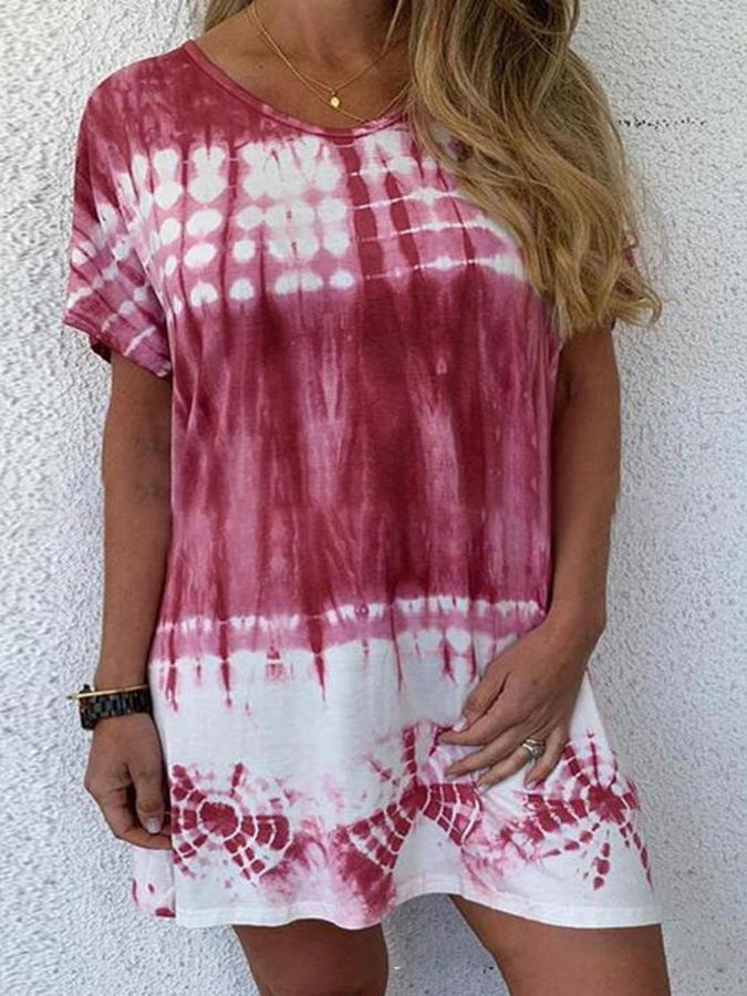 Gradient Round Neck Short Sleeve Dress - Mini Dresses - INS | Online Fashion Free Shipping Clothing, Dresses, Tops, Shoes - 10-20 - 19/06/2021 - color-light-blue