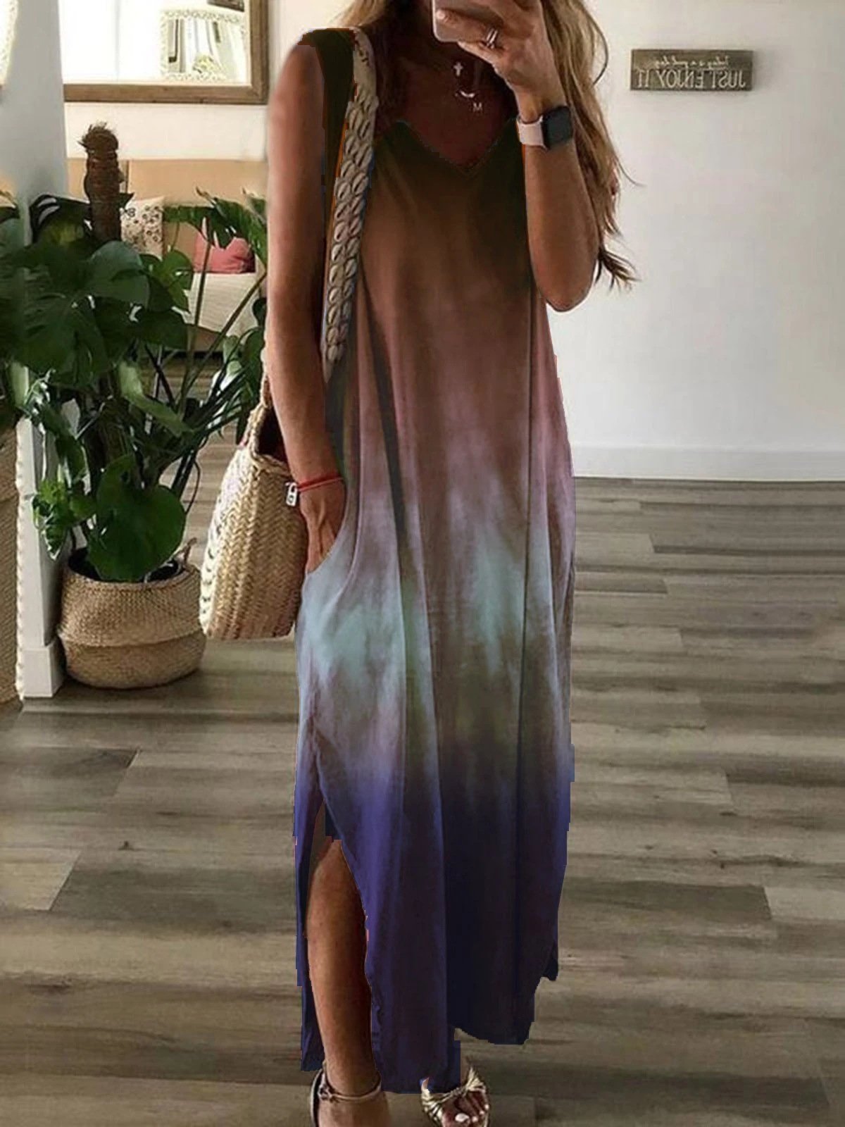 Gradient Tie-dye Print Sleeveless Long Dress - Maxi Dresses - INS | Online Fashion Free Shipping Clothing, Dresses, Tops, Shoes - 13/07/2021 - 20-30 - color-black