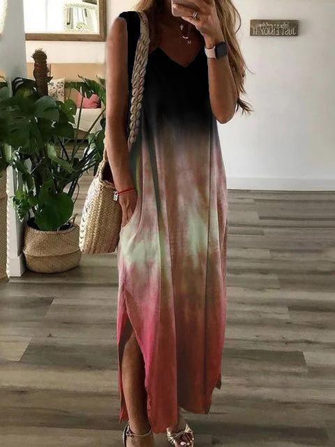 Gradient Tie-dye Print Sleeveless Long Dress - Maxi Dresses - INS | Online Fashion Free Shipping Clothing, Dresses, Tops, Shoes - 13/07/2021 - 20-30 - color-black