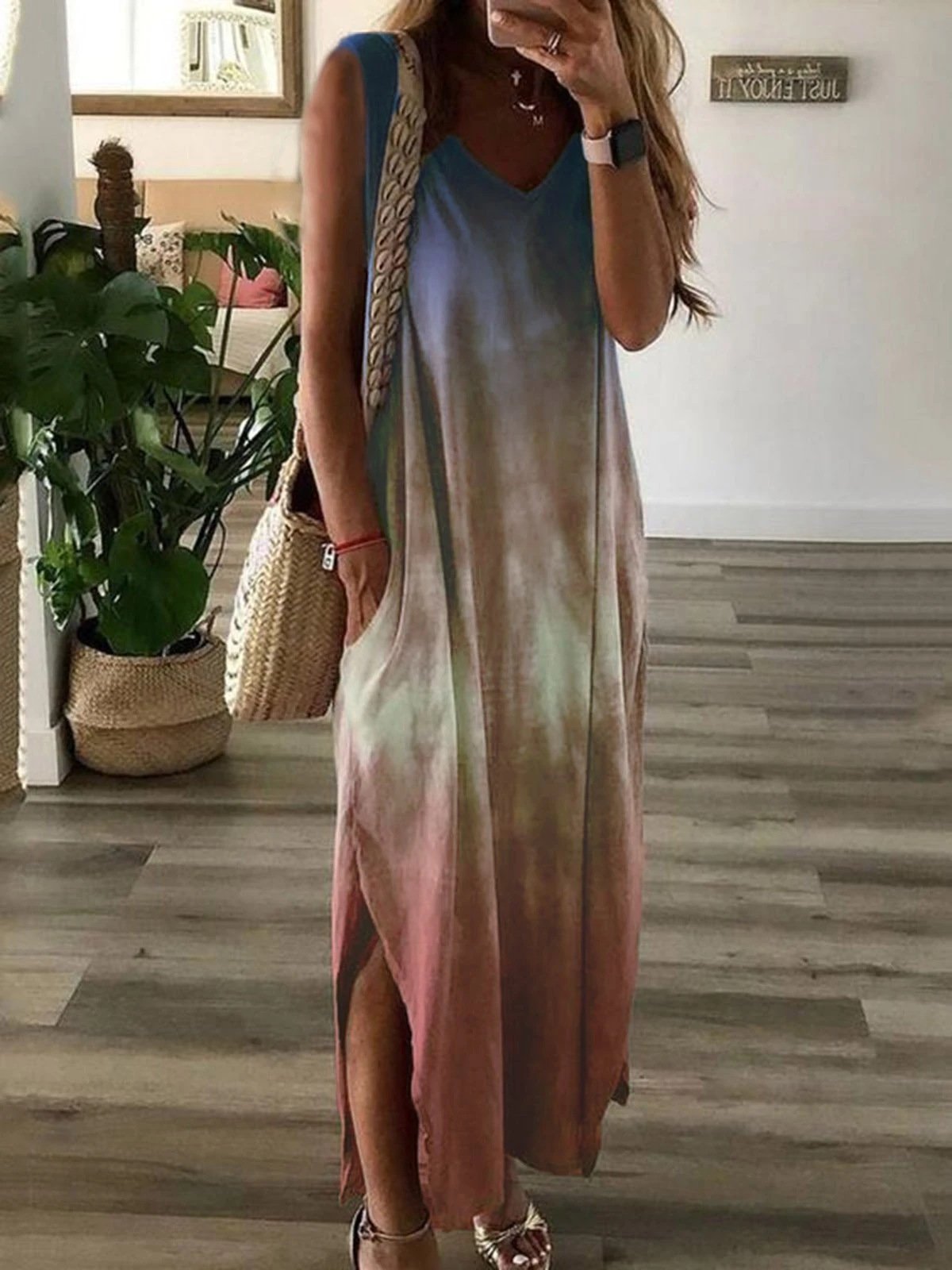 Gradient Tie-dye Print Sleeveless Long Dress - Maxi Dresses - INS | Online Fashion Free Shipping Clothing, Dresses, Tops, Shoes - 13/07/2021 - 20-30 - color-black