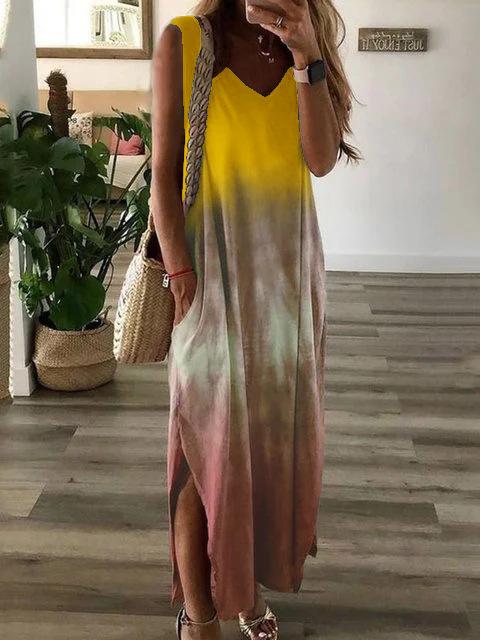 Gradient Tie-dye Print Sleeveless Long Dress - Maxi Dresses - INS | Online Fashion Free Shipping Clothing, Dresses, Tops, Shoes - 13/07/2021 - 20-30 - color-black