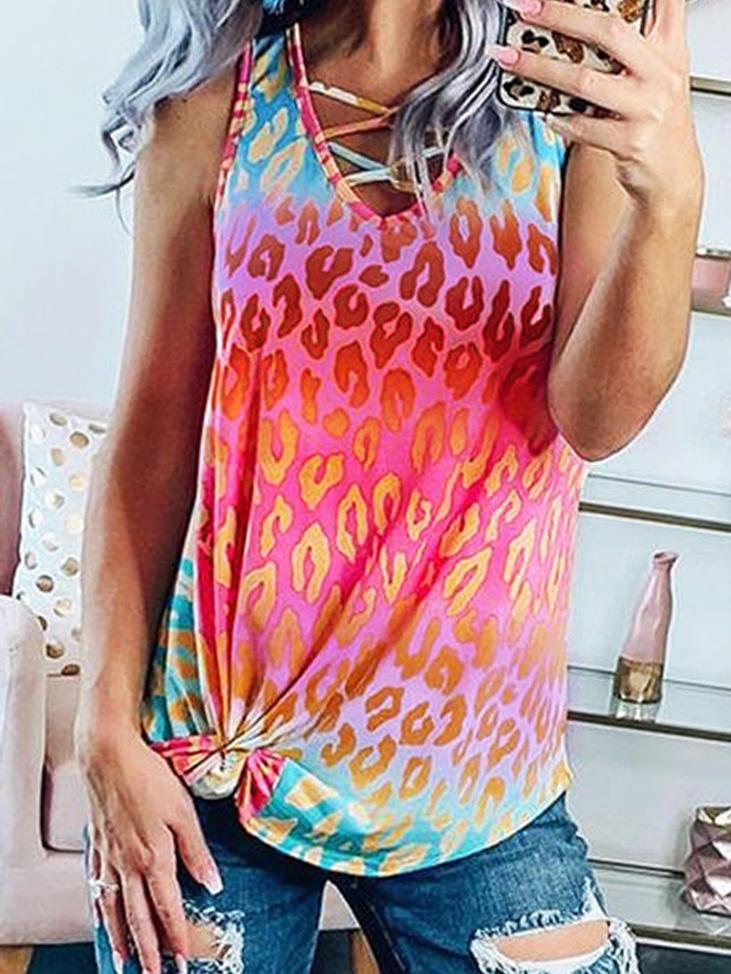 Gradient V-Neck Tie-Dye Printing Tank Tops - Tank Tops - INS | Online Fashion Free Shipping Clothing, Dresses, Tops, Shoes - 10-20 - 29/06/2021 - Category_Tank Tops