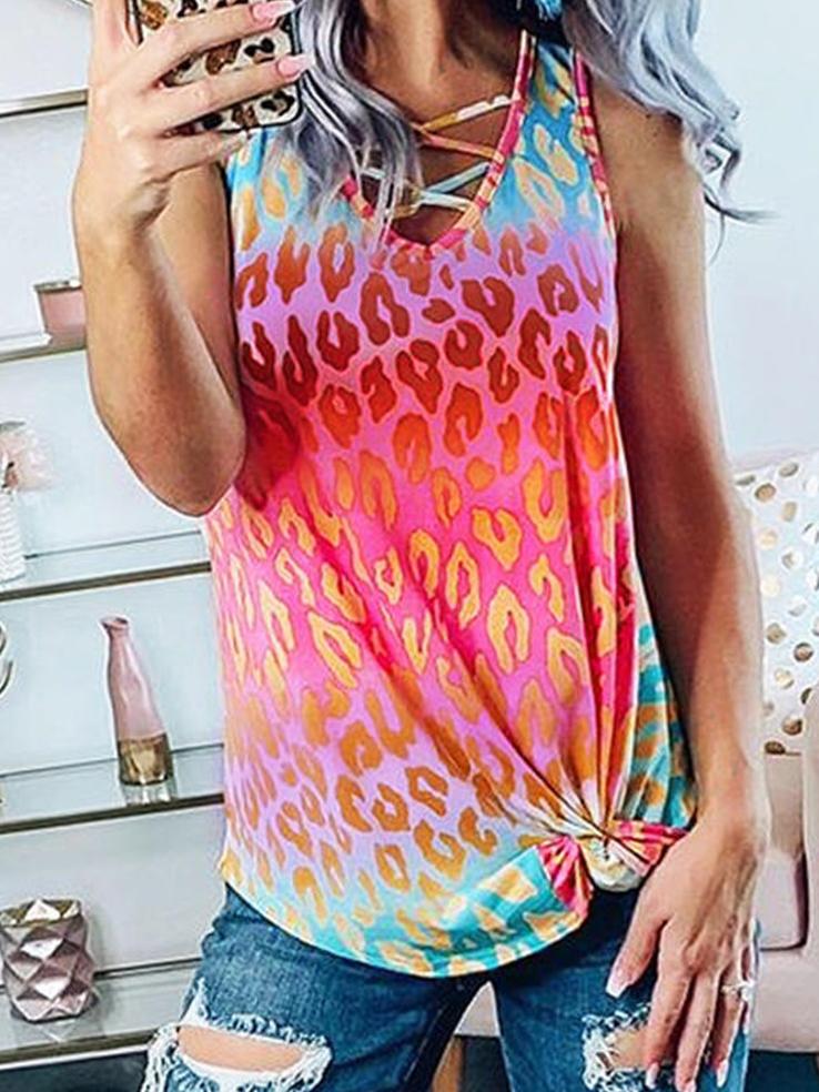 Gradient V-Neck Tie-Dye Printing Tank Tops - Tank Tops - INS | Online Fashion Free Shipping Clothing, Dresses, Tops, Shoes - 10-20 - 29/06/2021 - Category_Tank Tops