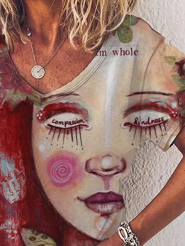 Graphic Gradient V-Neck Print Short Sleeve T-Shirt - T-Shirts - INS | Online Fashion Free Shipping Clothing, Dresses, Tops, Shoes - 01/07/2021 - 10-20 - Category_T-Shirts