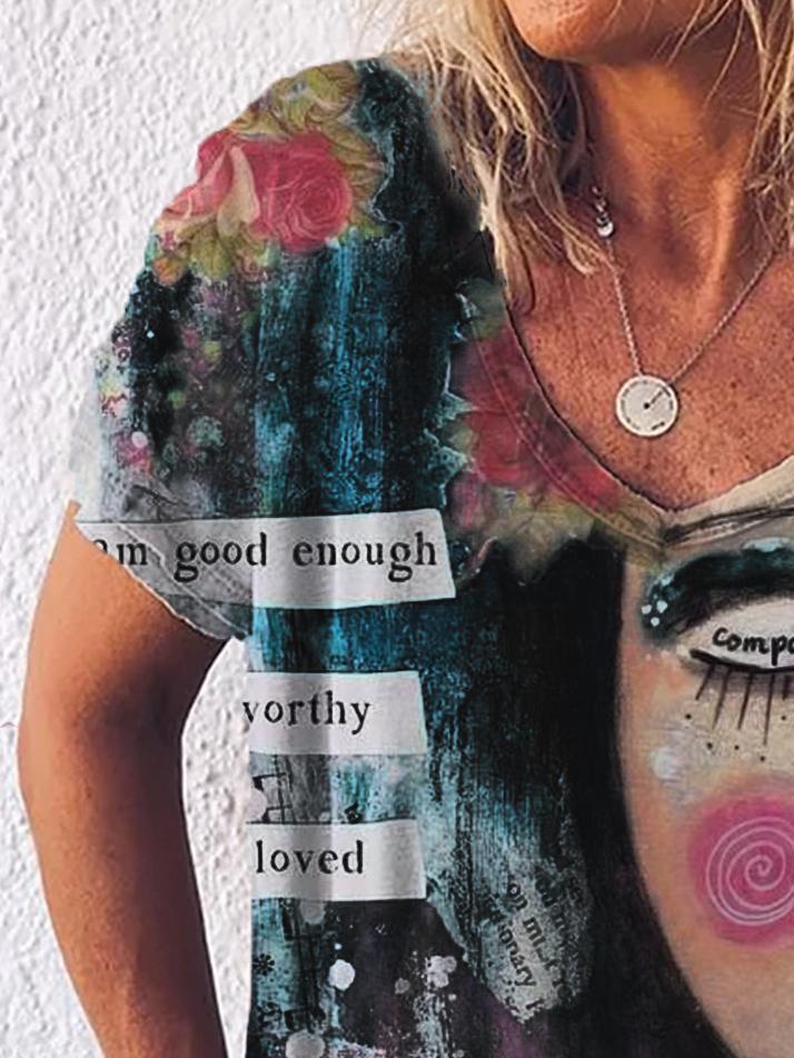 Graphic Gradient V-Neck Print Short Sleeve T-Shirt - T-Shirts - INS | Online Fashion Free Shipping Clothing, Dresses, Tops, Shoes - 01/07/2021 - 10-20 - Category_T-Shirts