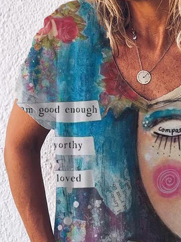 Graphic Gradient V-Neck Print Short Sleeve T-Shirt - T-Shirts - INS | Online Fashion Free Shipping Clothing, Dresses, Tops, Shoes - 01/07/2021 - 10-20 - Category_T-Shirts