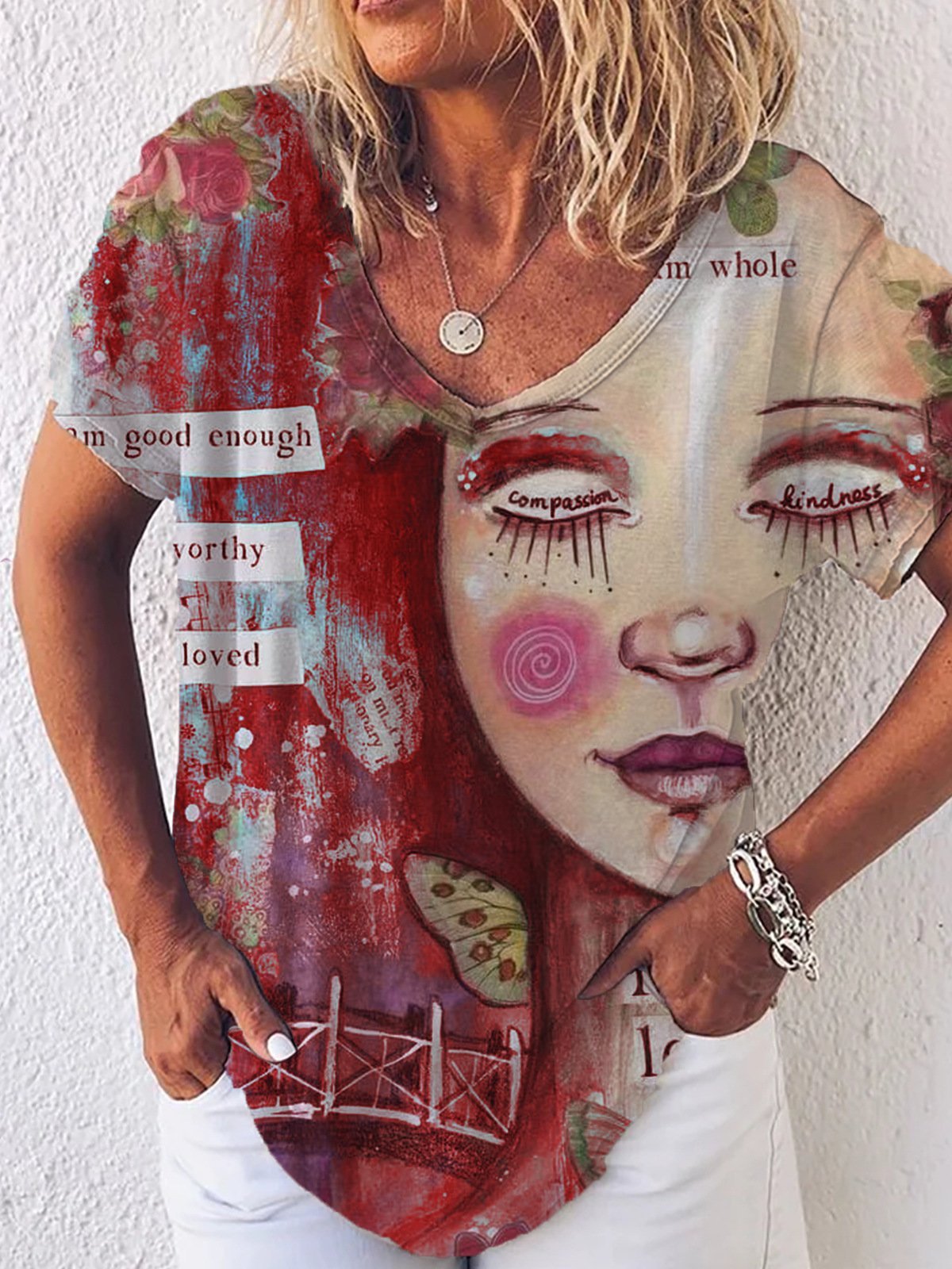 Graphic Gradient V-Neck Print Short Sleeve T-Shirt - T-Shirts - INS | Online Fashion Free Shipping Clothing, Dresses, Tops, Shoes - 01/07/2021 - 10-20 - Category_T-Shirts