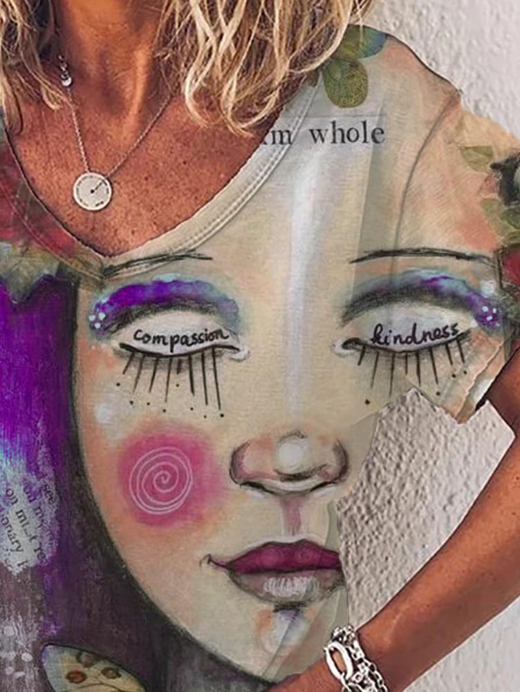 Graphic Gradient V-Neck Print Short Sleeve T-Shirt - T-Shirts - INS | Online Fashion Free Shipping Clothing, Dresses, Tops, Shoes - 01/07/2021 - 10-20 - Category_T-Shirts