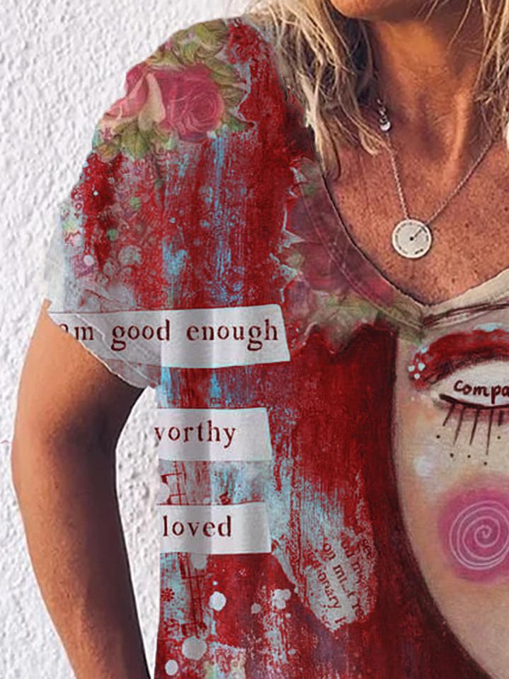 Graphic Gradient V-Neck Print Short Sleeve T-Shirt - T-Shirts - INS | Online Fashion Free Shipping Clothing, Dresses, Tops, Shoes - 01/07/2021 - 10-20 - Category_T-Shirts