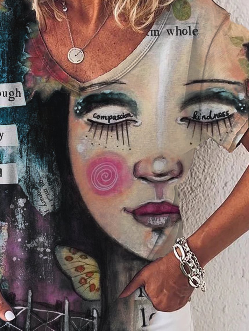 Graphic Gradient V-Neck Print Short Sleeve T-Shirt - T-Shirts - INS | Online Fashion Free Shipping Clothing, Dresses, Tops, Shoes - 01/07/2021 - 10-20 - Category_T-Shirts