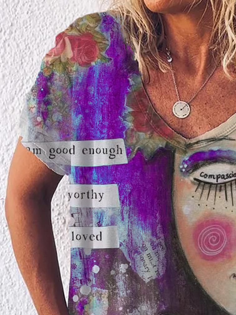 Graphic Gradient V-Neck Print Short Sleeve T-Shirt - T-Shirts - INS | Online Fashion Free Shipping Clothing, Dresses, Tops, Shoes - 01/07/2021 - 10-20 - Category_T-Shirts