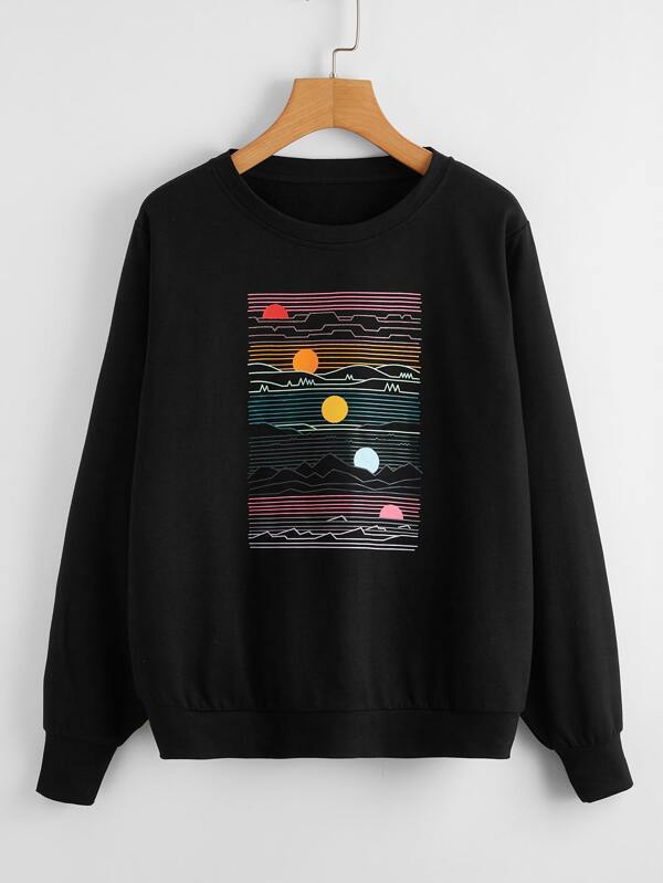 Graphic Print Crew Neck Sweatshirt - INS | Online Fashion Free Shipping Clothing, Dresses, Tops, Shoes