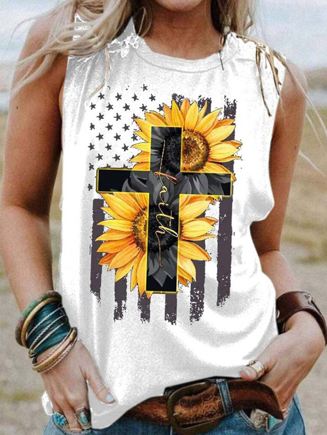 Graphic Print Round Neck Tank Top - Tanks & Camisoles - INS | Online Fashion Free Shipping Clothing, Dresses, Tops, Shoes - 24/05/2021 - Color_Black - Color_White